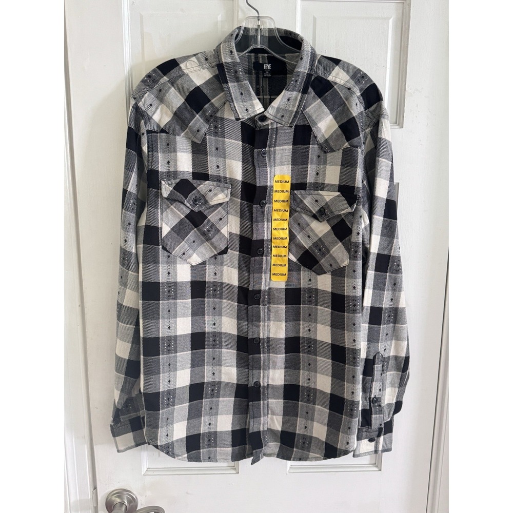 NWT Frye Men's Sz M Jacquard Flannel Shirt Heather Grey Cozy‎ Comfy Workwear